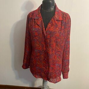 Leslie Fay Separate II Red Paisley button-down blouse, size 16W